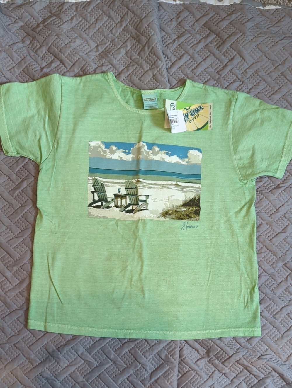 Women's Short-Sleeve Hawaii Beach Graphic Tee - Light Green- Key lime Dyed